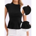 thumbnail image 2 of DARING DIVA Women's Peplum Tops Cap Sleeve Crew Neck Business Work Blouse Tops S Black, 2 of 6