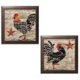 thumbnail image 1 of Gango Home Decor Country-Rustic Farmhouse Kitchen Decor | Brown, Red & Cream Rooster & Barnstar; Two 12x12in Art Prints in Brown Frames, 1 of 6