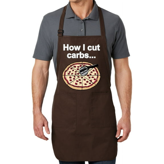 Men's Cut Carbs Funny Full-Length Apron with Pockets - Coffee Bean Brown