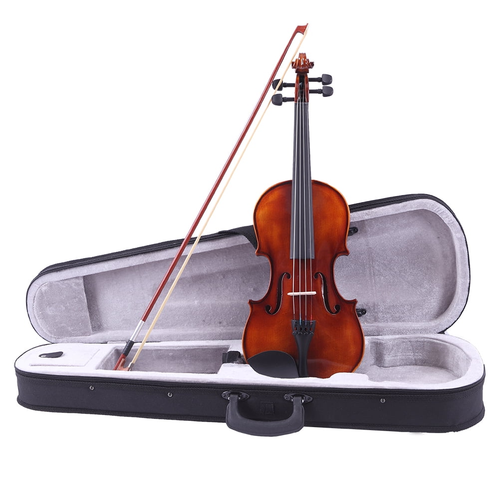 4/4 Full Size Violin Kit, Classic Wood Violin with Case Bow Violin Strings Rosin Shoulder Rest Electronic Tuner, Polished Brown