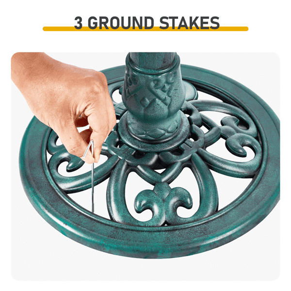 Resin Bird Bath Tub with 2.5W Solar Fountain, Shell Edge Design, Dark Green, 50x36x81cm