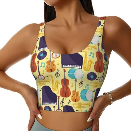Jgfou Musical Instruments Print Womens Sports Bra - Padded Workout Sports Bras Crop Tank Top