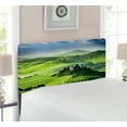 thumbnail image 2 of Nature Headboard, Rising Sun in the Valley Dark Cloudy Sky Landscape Dramatic Pastoral Heaven Print, Upholstered Decorative Metal Bed Headboard with Memory Foam, Twin Size, Green Blue, by Ambesonne, 2 of 4
