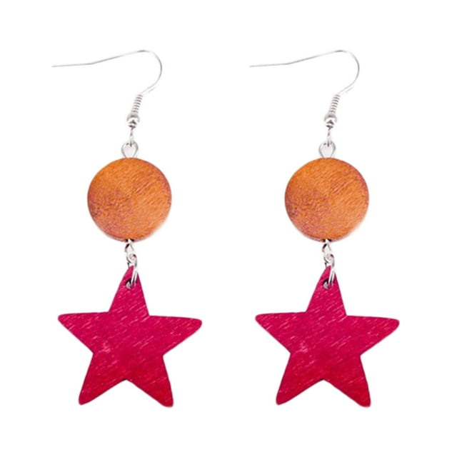 Drop Earrings Decorative Heart Loop Triangle Star Pendant Wooden Earrings Dangle Earrings