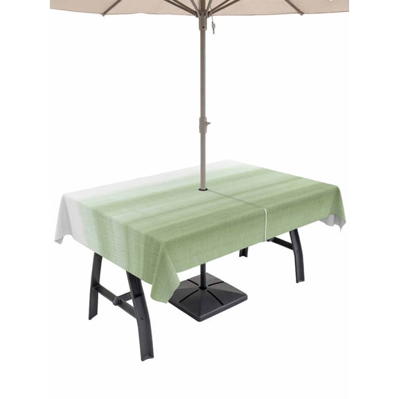 Rectangle Outdoor Tablecloth With Umbrella Hole And Zipper– Sage Green White Waterproof Patio Table Cover for Party, Picnic, Backyard, 60"x120" , Abstract Modern Brush Stroke