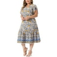thumbnail image 6 of Agnes Orinda Women's Plus Size V Neck Short Sleeves Floral Summer Beach Casual Boho A Line Midi Dress 2X Beige, 6 of 7