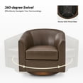 thumbnail image 4 of Swivel Barrel Chair with Faux Leather Upholstery & Sturdy Solid Wood Base Modern, 360-Degree Rotation for Living Room and Bedroom Seating Brown, 4 of 8