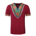 thumbnail image 2 of Hinvhai Mens African Dashiki T Shirt Tribal Floral Print V Neck Slim Fit Shirts Tops Wine 10(XL), 2 of 4