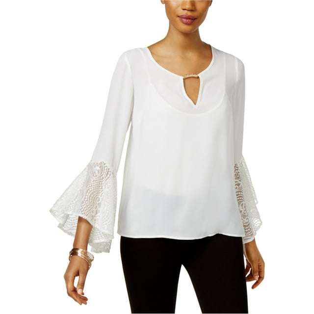 Thalia Sodi Blouse Peplum à Manches Cloche pour Femmes, Blanche, Petite