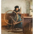 thumbnail image 2 of Hugo Salmson 20x21 Black Ornate Framed Double Matted Museum Art Print Titled: At the Spinning Wheel (1883), 2 of 5