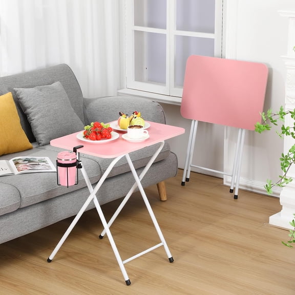 Set of 2 Foldable TV Trays with Anti-Spill Cup Holder