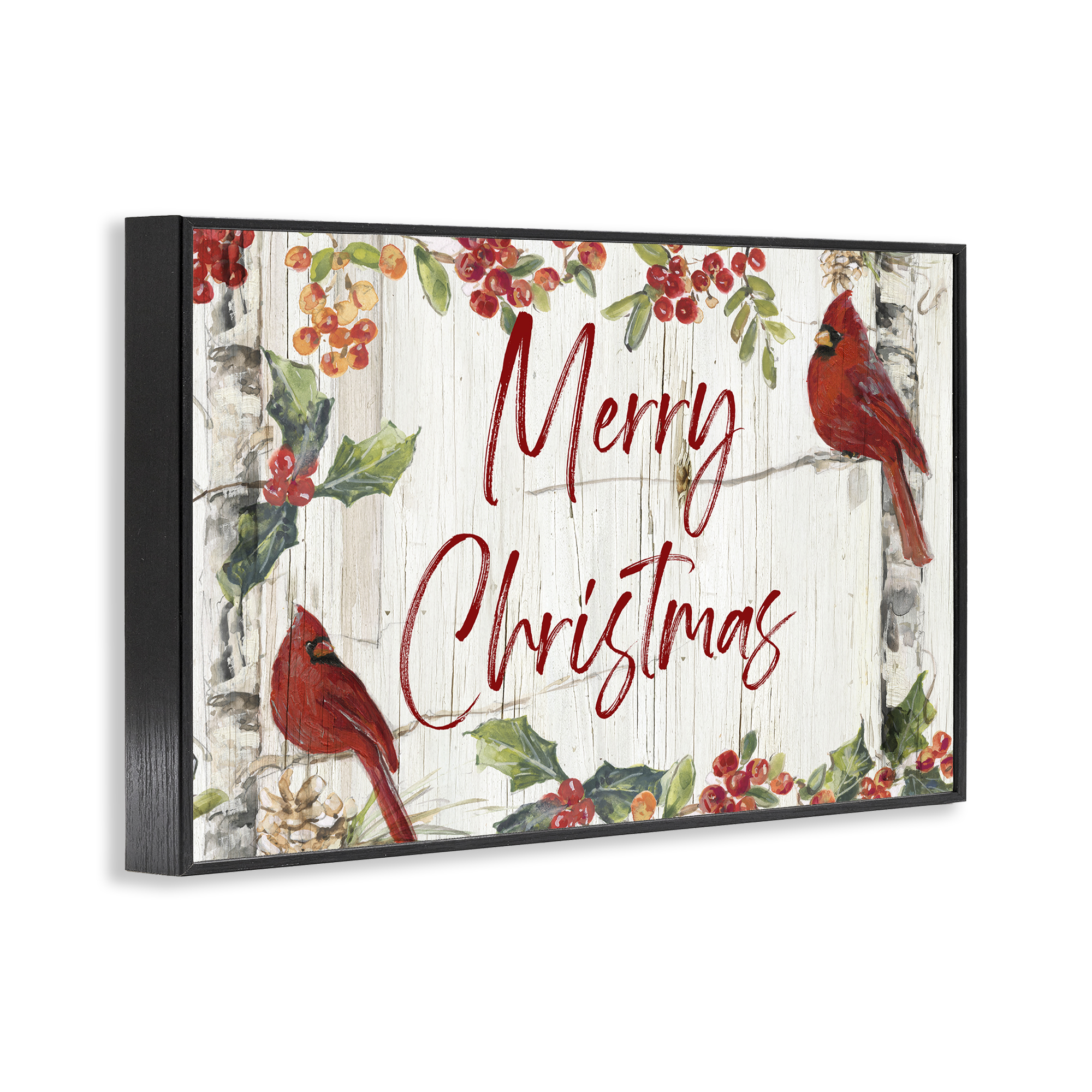 Stupell Industries Christmas & Cardinal Birds Holiday Painting Black Framed Art Prints Wall Art, 30 x 20