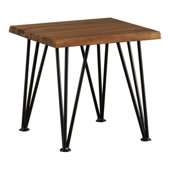 Zenith Outdoor Industrial Accent Table, Teak Finish, Rustic Metal