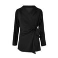 thumbnail image 4 of asdoklhq Plus Size Long Blouses,Womens Casual Lace Up Waist Loose Candy Color Long Sleeve Solid Color Suit Collar Coat Tops, 4 of 5