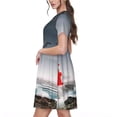 thumbnail image 2 of Balery 3d Lighthouse in the Surf Vestidos sueltos de manga corta para mujer, vestidos de verano 2025, vestidos casuales de corte A con vuelo., 2 of 6