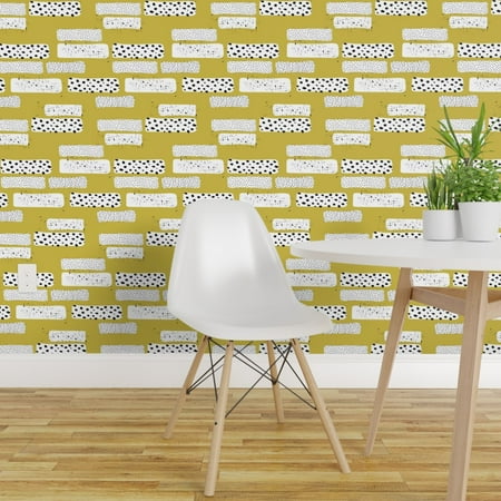 Peel and Stick Removable Wallpaper Strokes Stripes Mustard Dots Spots