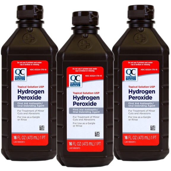 Quality Choice Hydrogen Peroxide First Aid Antiseptic / Liquid for Wounds, Cuts, 16 FL OZ - 3 Pack