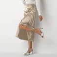 thumbnail image 4 of Women's High Waist Elegant Satin Maxi Skirt with Side Slit - French Draped Casual Formal Midi Skirt for Party Office Events,Champagne M, 4 of 5