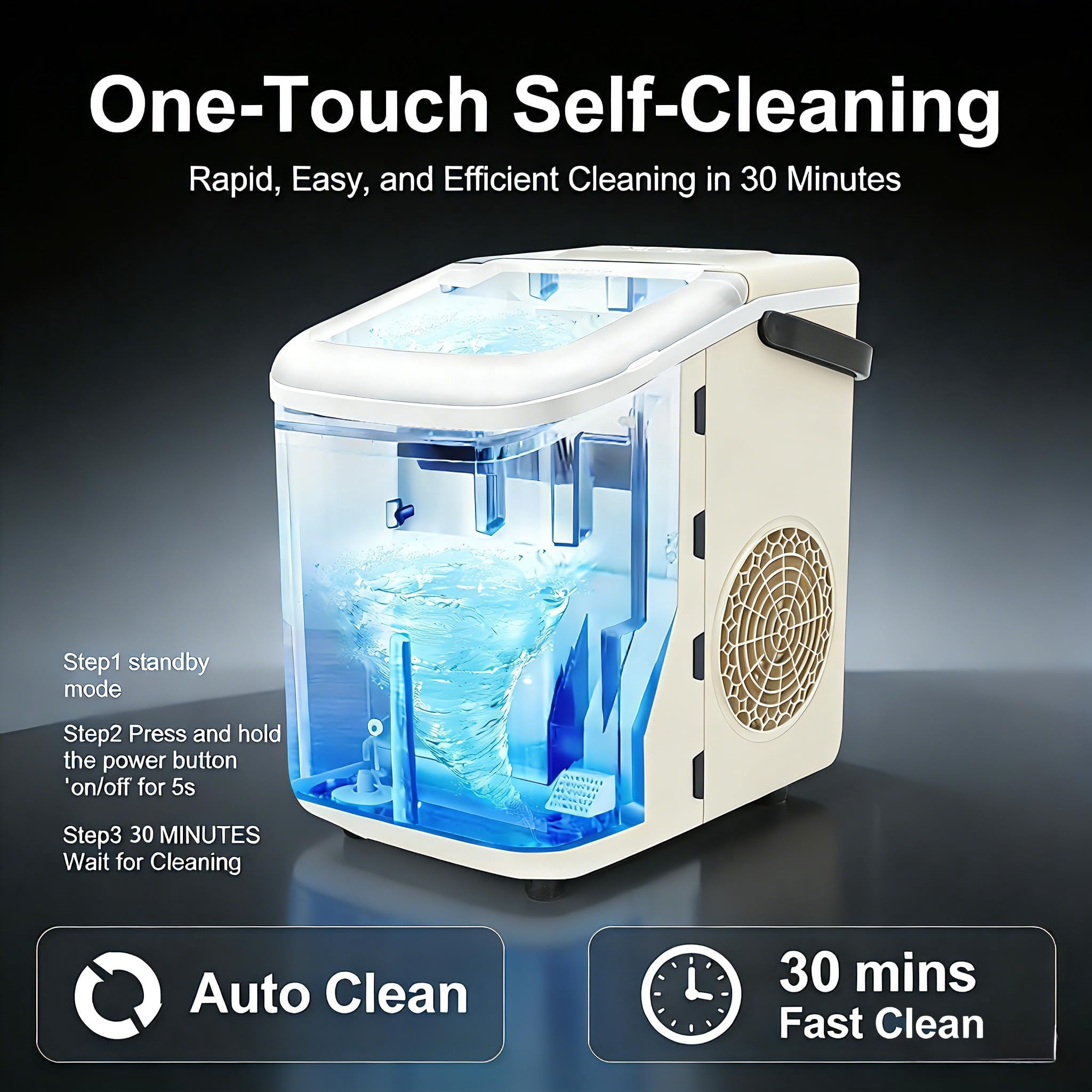 Countertop Ice Maker with Handle, Small Portable Self-Cleaning Ice Machine with Basket and Scoop， 26lbs/24H, 9 Ice Cubes in 6 Mins, for Home, Kitchen, Parties, Camping