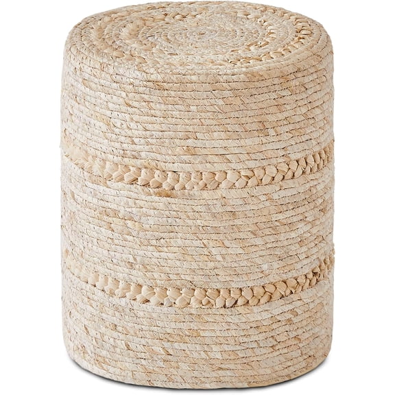 JessieMalNatural Seagrass Foot Stool, Hand Weaving Round Ottoman, for Living Room, Outdoor Seat (Beige Corn)