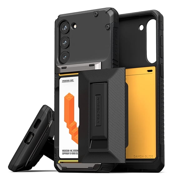 VRS Design Phone Case for Galaxy S23 Plus, [Damda Glide Hybrid] Sturdy Functional Wallet Case with Card Holder & Kickstand (Groove Black)