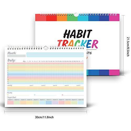 gisgfim Habit Tracker Calendar Motivational Habit Tracking Journal Inspirational Goal Planner with Spiral Binding Beautiful Weekly Undated 12+2 Month Journal