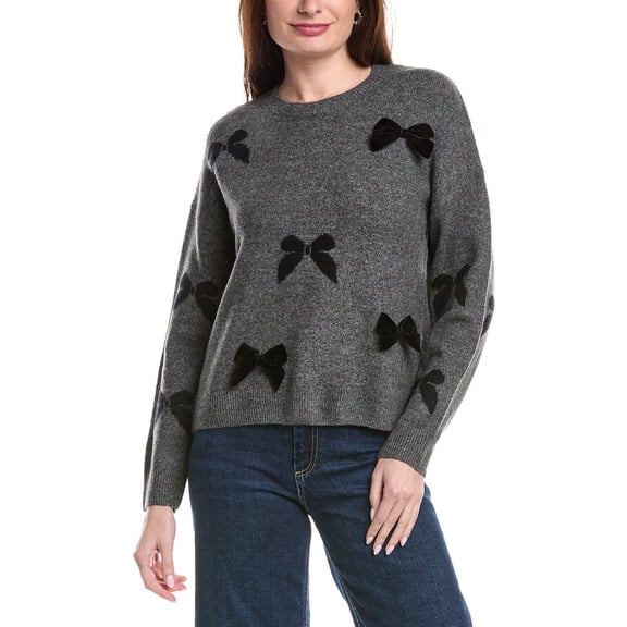 CeCe womens  Bow Applique Sweater, l, Grey