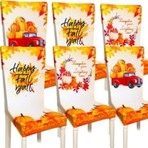 Fall Chair Covers Set of 6 Thanksgiving Dining Chair Protector Covers Autumn Pumpkin Truck Maple Leaves Pattern Slipcovers Removable Washable Chair Covers for Halloween Kitchen Hotel Party Wedding