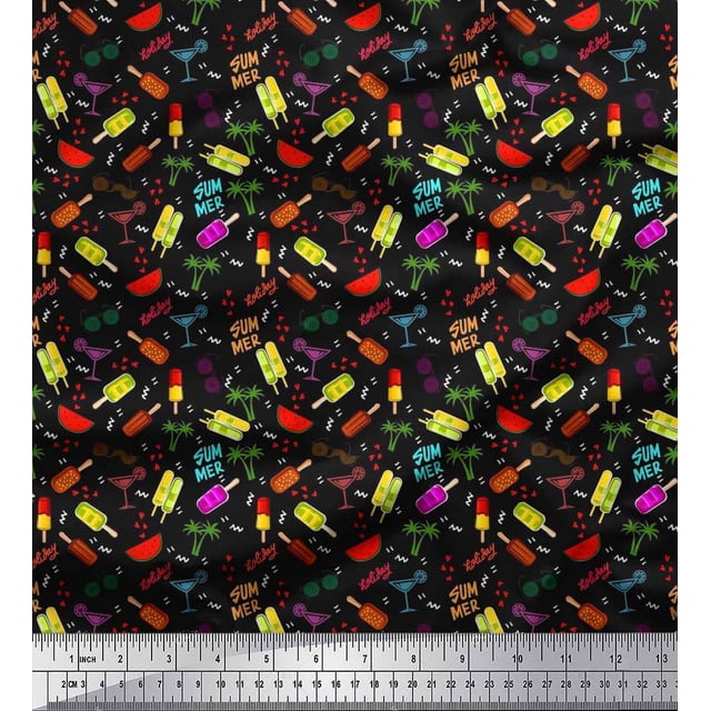Soimoi Rayon Fabric Watermelon,Ice Cream & Cocktail Summer Designs Decor Fabric Printed Yard 56 Inch Wide
