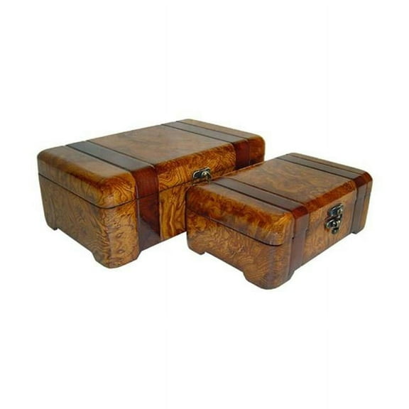 Cheung's FP-2379A-2 Wooden Small Lined Decorative Boxes (Set of 2)
