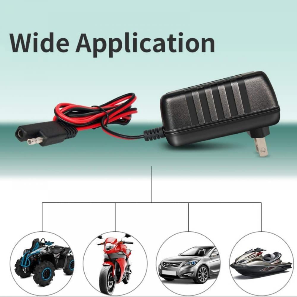 Battery Float Charger with Battery Voltage Tester Lawn Mower RV SUV Boat Automotive Smart Battery Charger/Maintainer ATV 6V 12V 750mA Trickle Charger Motorcycle Float Charging for Car 