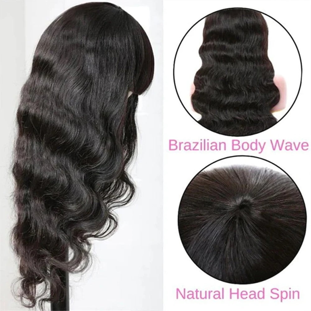 Human Hair Wig with Bangs Body Wave Hair Wigs Machine Made Loose Wave Glueless Wigs
