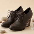 thumbnail image 2 of SACFOF Women's Chunky High Heel Oxford Pump Lace Up Wingtip Perforated Platform Vintage Brogues Dress Shoes, 2 of 6