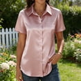 thumbnail image 2 of AKOEE Satin Button Down Shirts Womens Plus Size Short Sleeve Dressy Casual Collared Blouses Tops with Pocket (3XL, Pink), 2 of 7