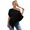 Black, variant on Women T-shirt Skew Collar Batwing Short Sleeve Waist Tight Design Tee Shirt Pure Color Loose Fit Soft Stretchy Tee