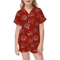 thumbnail image 2 of FYDUU Girls Pajamas Set Cute Cartoon Print Short Sleeve Button Down Sleepwear for Kids Casual Loungewear Summer Nightwear Outfits 6-7 Years, 2 of 4