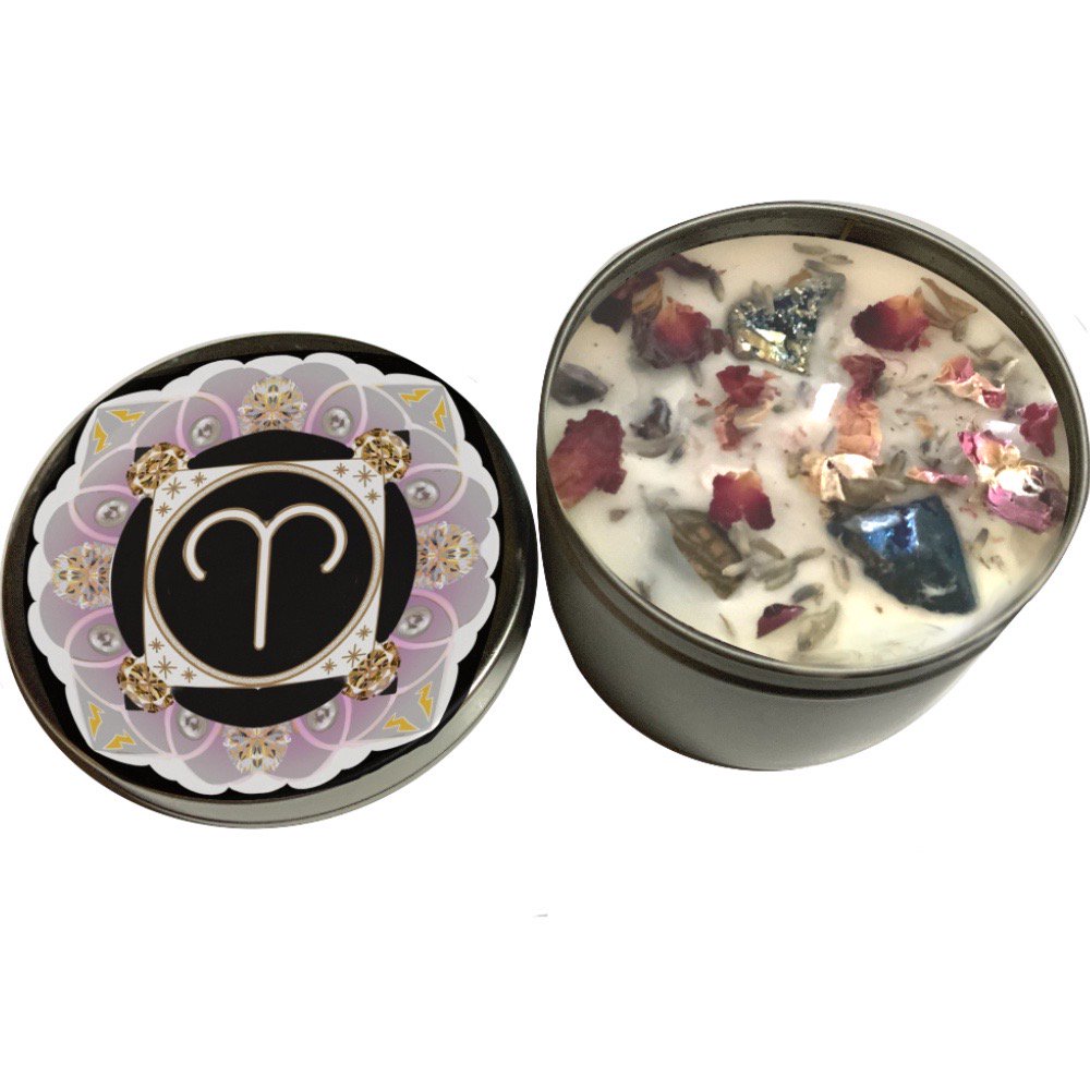 Aries Candle, Aries Gift, Aromatherapy Candle, Adorned with Crystals