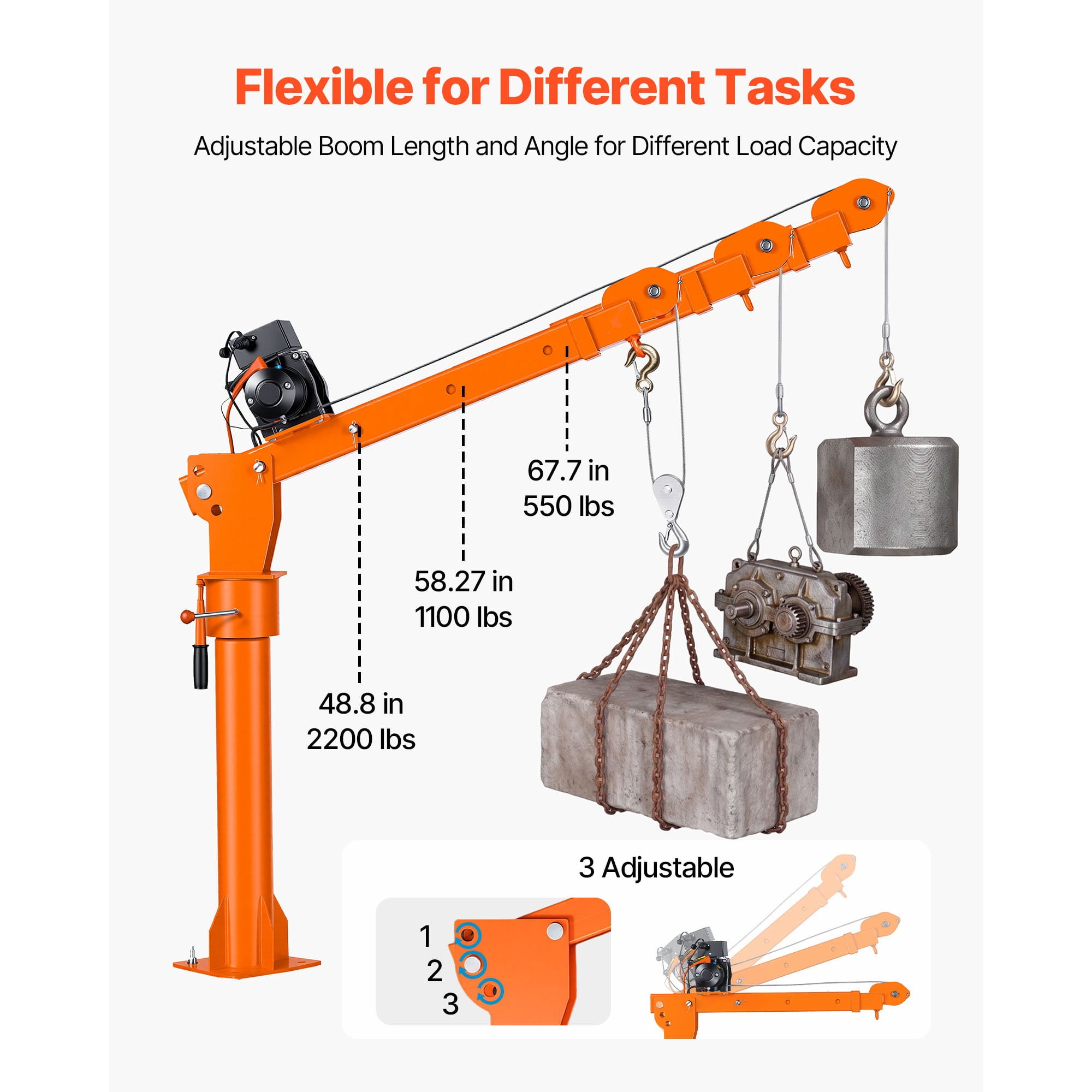 KFFKFF Electric Truck Crane, 2200 lbs Capacity with 12V 6000 lbs Electric Winch, 360° Rotating Telescopic Boom, Durable Galvanized Steel, Foldable Design for Lifting Machinery and Lumber