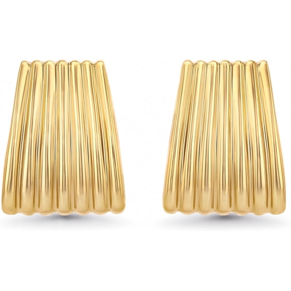SNGIA 18K Gold Plated Ribbed Stud Earrings for Women, Chunky Rectangle Statement Style