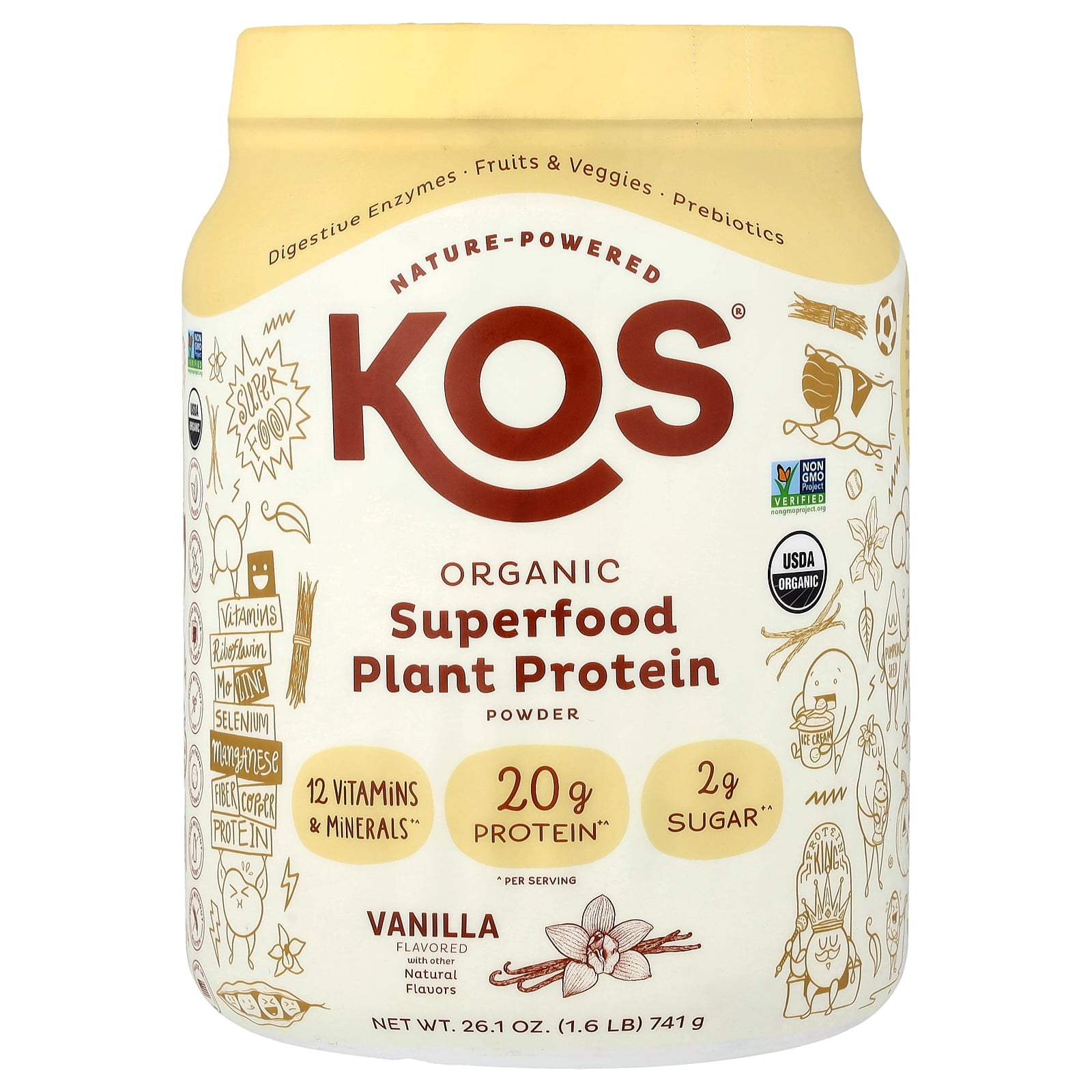 KOS Organic Superfood Plant Protein Powder, Vanilla, 1.6 lb (741 g)