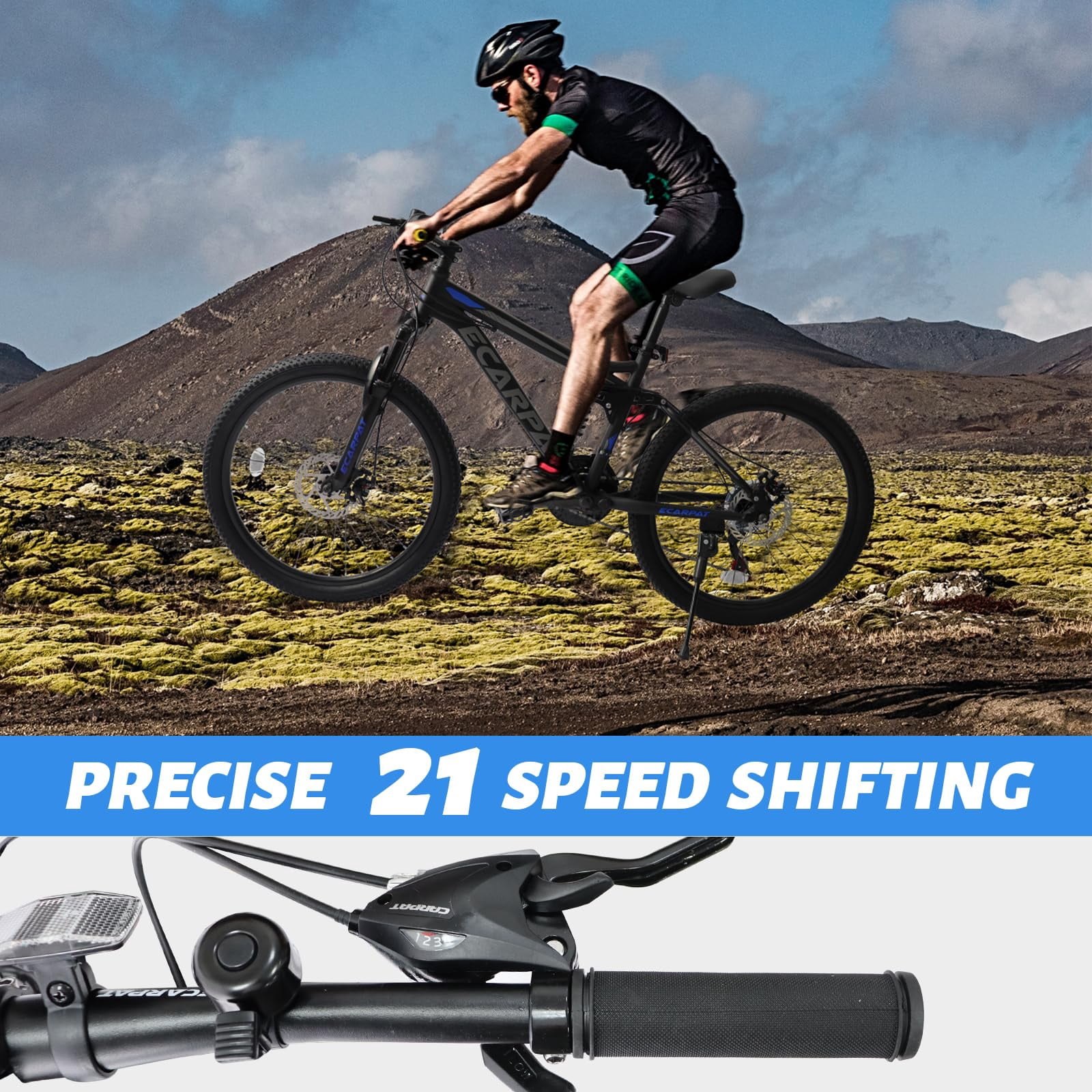 HappyToysWorld 24 Inch Mountain Bike with Dual Full Suspension & 21 Speeds, Front and Rear Disc Brakes, High-Tensile Steel Frame for Men and Women, Outdoor Riding