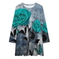 thumbnail image 2 of Romantic Rose Turquoise And Grey Loose Dress Evening Dress Summer Dresses for Women Luxury Dress Long Sleeved Dress, 2 of 4