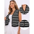 thumbnail image 2 of DARING DIVA Women's V Neck Button Front Cropped Knitted Striped Sweater Vests S Black, 2 of 6