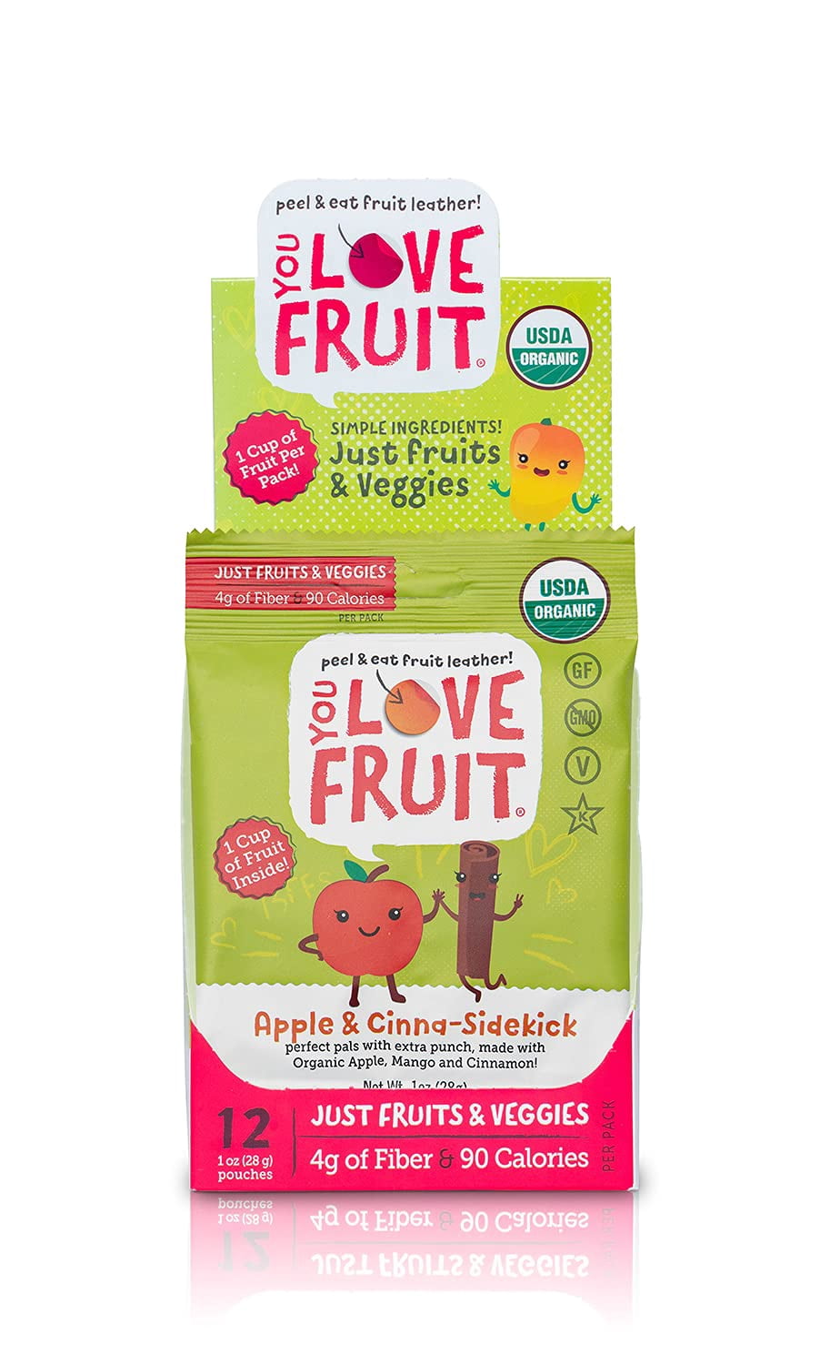 APPLE & CINNA-SIDEKICK All Natural Healthy Fruit Snack Pack, Real Fruit Gluten Free, Non GMO, Vegan, Fiber packed, Low Fat, Kosher, Variety Pack, Great For Adding To Gift Box, 1.0 oz (Pack of 12)