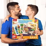 SYNARRY 4-in-1 Wooden Wooden Monster Truck Puzzles for Kids Ages 3-8, 24pcs Each, FSC Certified Educational Jigsaw Puzzle Set