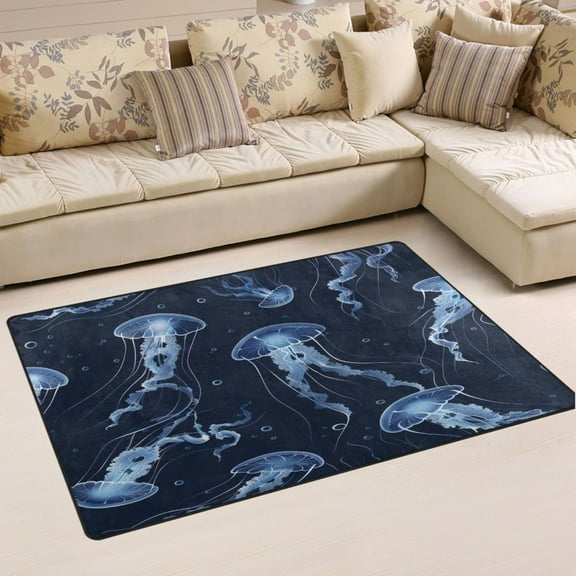 Ryvnso Jellyfish on Dark Background Area Floor Mat Non-Slip Carpet Soft Rugs Doormats 31" x 20"