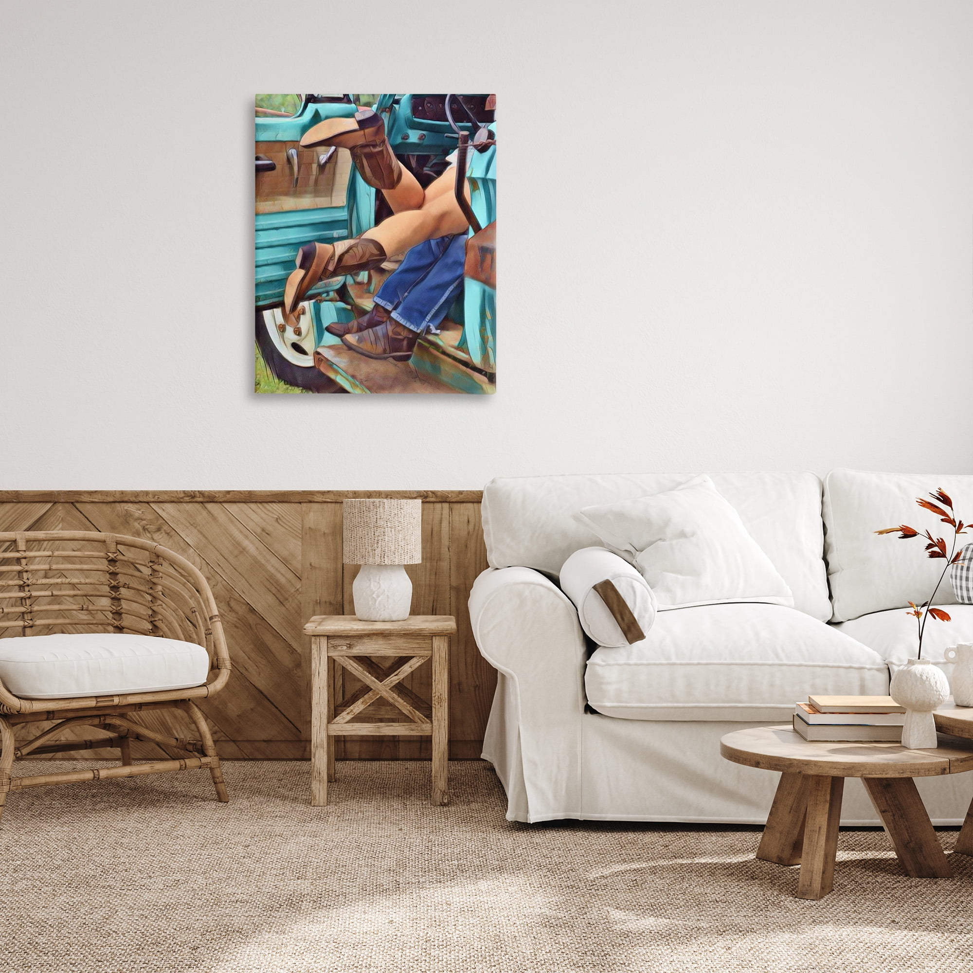 Stupell Industries Country Couple in Truck Transportation Painting Gallery Wrapped Canvas Art Print Wall Art, 30 x 40