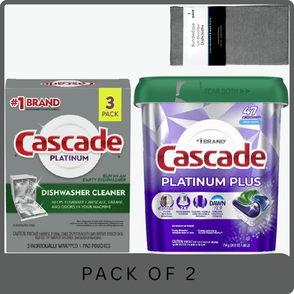 Cascade Platinum Plus Fresh Pods (47 Ct) & Platinum Dishwasher Cleaner Pods (3 Ct) with Microfiber Solid Color Dishcloth by BundleEase