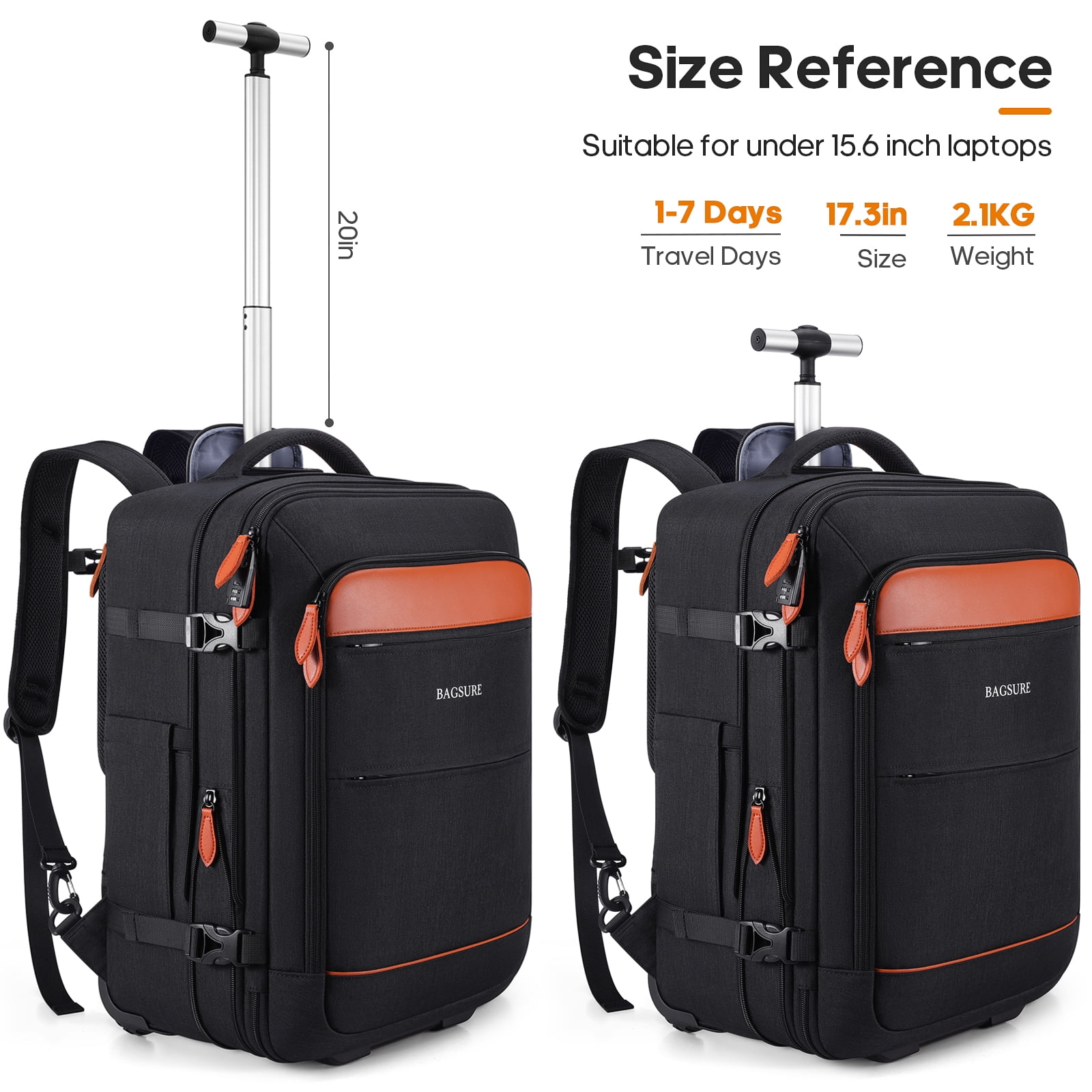 UKEIN Rolling Backpack for Adults Backpack with Wheels with USB Charging Port & Combination Lock Roller Backpack with Packing Cubes and Shoe Pocket