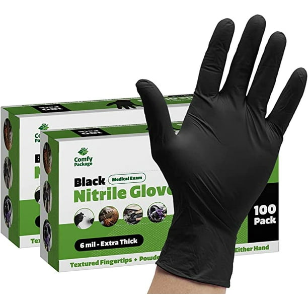 Comfy Package [200 Count] Disposable Plastic Black Nitrile Powder Gloves L
